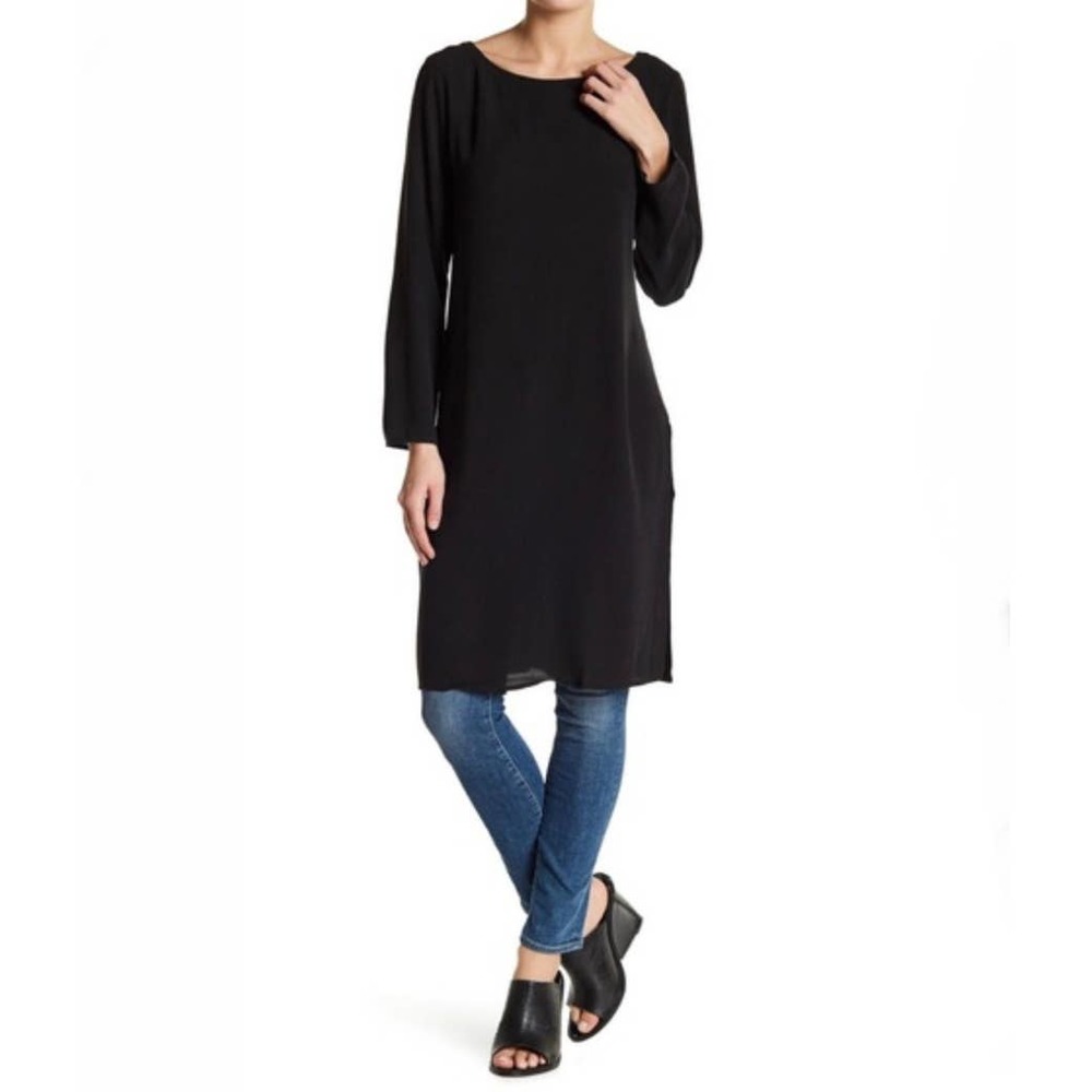 Eileen Fisher Long Sleeve Side Slit Tunic Black Size Large